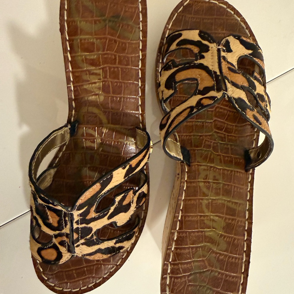 Sam Edelman Animal Print Cork Wedges - Picture 2 of 5